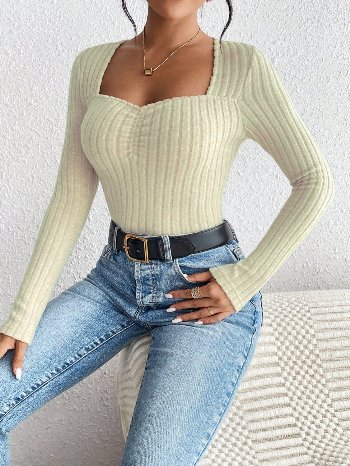 Honey Ribbed Long Sleeve T-Shirt Trandify Deal