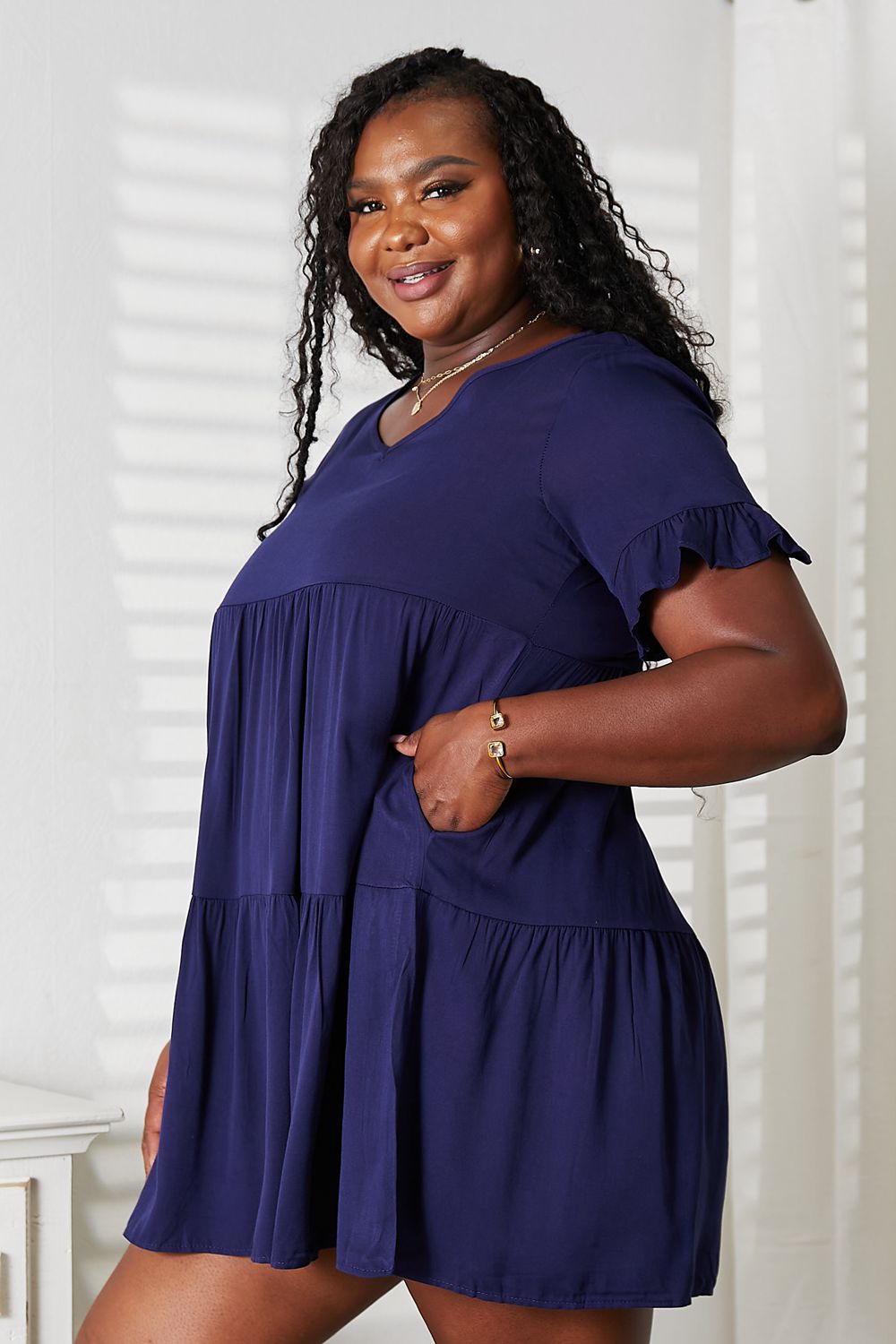 V-Neck Flounce Sleeve Tiered Dress Trandify deal