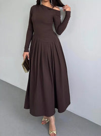 Ruched One Shoulder Bodycon Dress in Brown