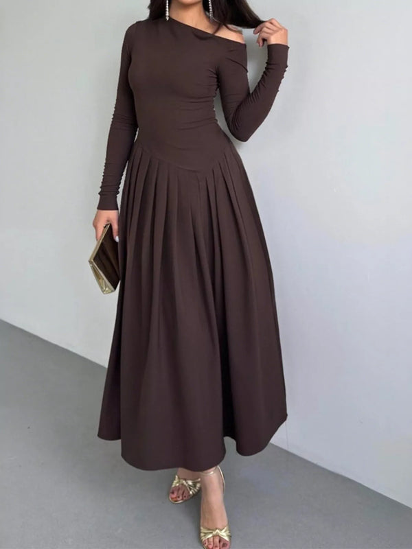 Ruched One Shoulder Bodycon Dress in Brown