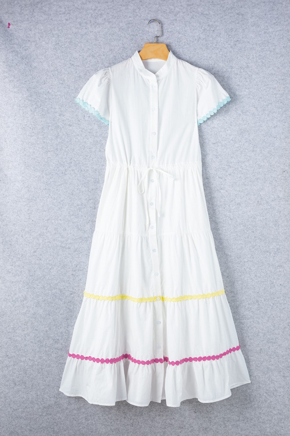 Contrast Trim Button Up Short Sleeve Dress Trandify Deal