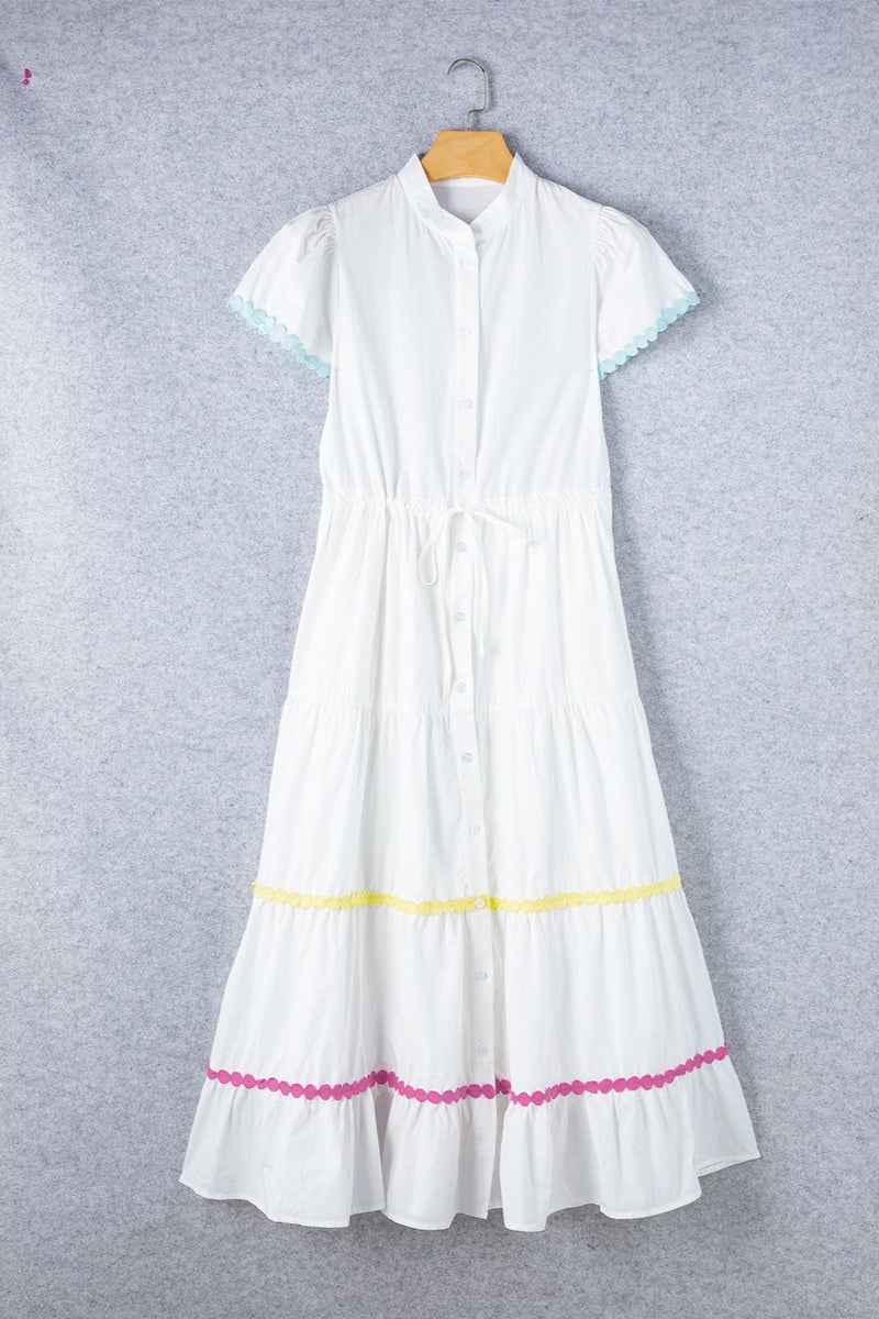 Contrast Trim Button Up Short Sleeve Dress Trandify Deal