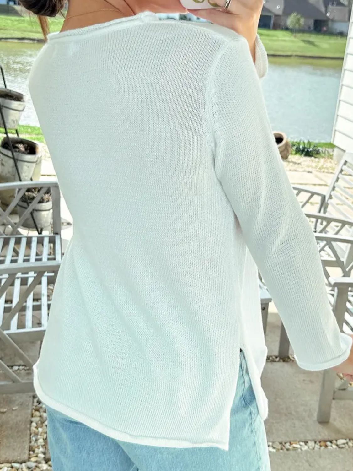Letter Graphic Round Neck Long Sleeve Sweater - Trandify Deal