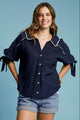 Women’s Embroidered Boho Button-Down Shirt – Floral Design, Casual & Chic