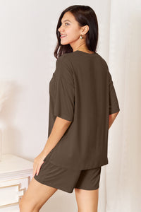 Basic Bae Bamboo Full Size Round Neck Drop Shoulder T-Shirt and Shorts Set Trandify deal