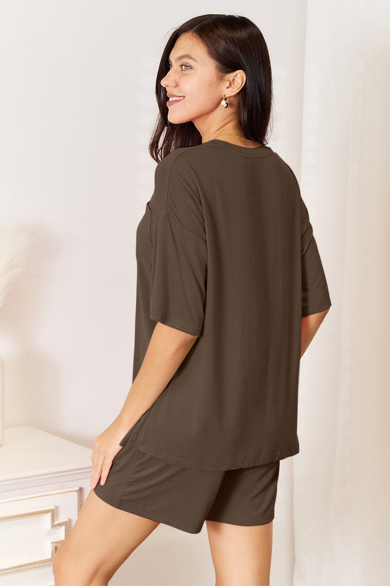 Basic Bae Bamboo Full Size Round Neck Drop Shoulder T-Shirt and Shorts Set Trandify deal