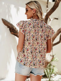 Floral Notched Cap Sleeve Blouse Trandify deal