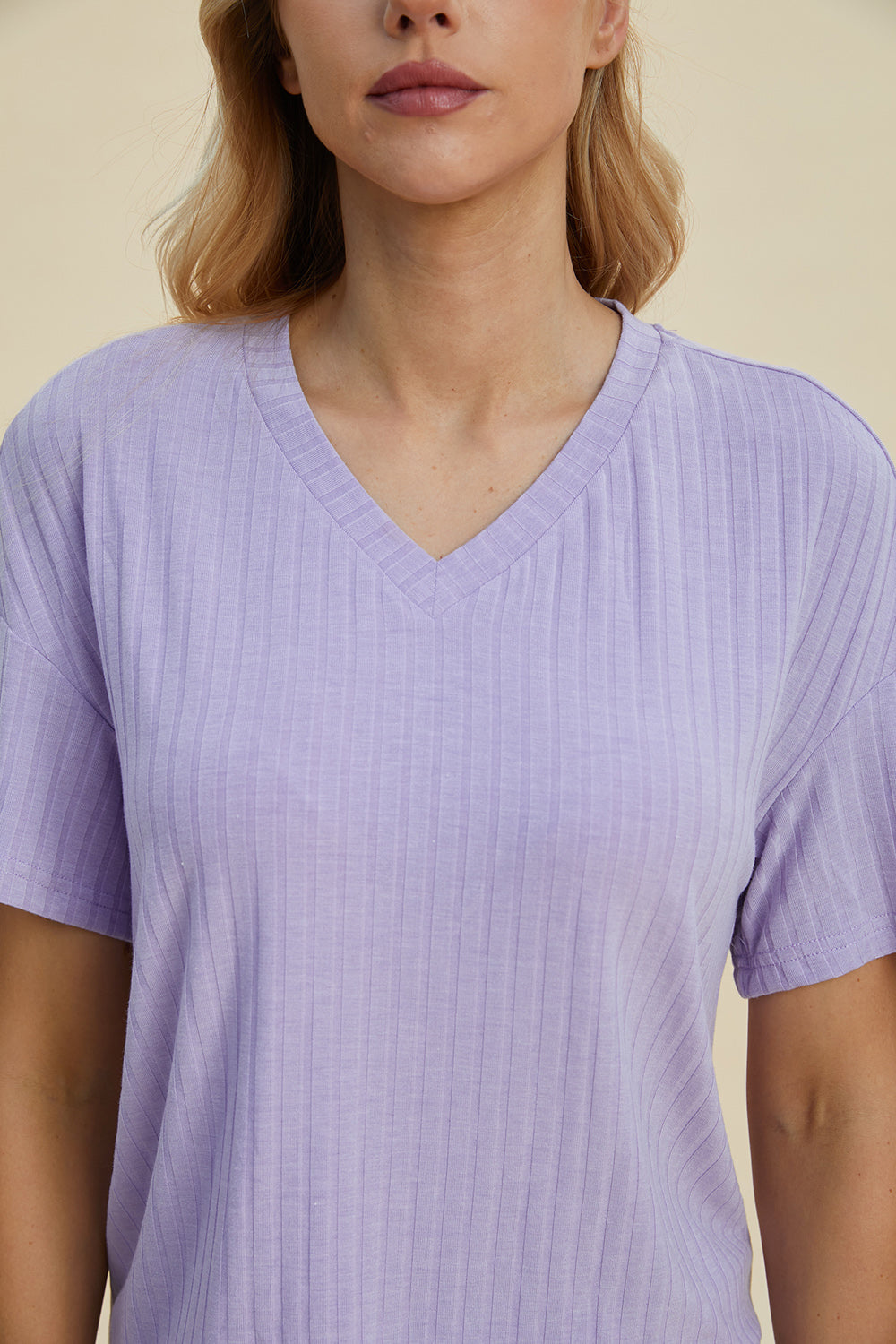 Basic Bae Full Size Ribbed V-Neck Short Sleeve Top and Shorts Set Trandify deal
