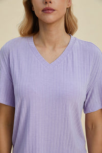 Basic Bae Full Size Ribbed V-Neck Short Sleeve Top and Shorts Set Trandify deal