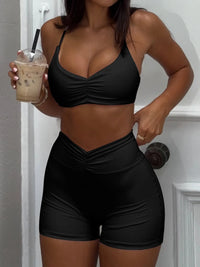 Women’s Ruched Sports Bra and High-Waisted Workout Shorts Set for Gym & Yoga