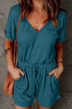 Full Size Drawstring V-Neck Short Sleeve Romper Trandify deal