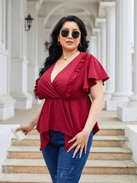 Plus Size Frill Surplice Flutter Sleeve Blouse Trandify deal