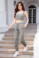 Waffle-Knit Cropped Tank and Drawstring Pants Set Trandify deal