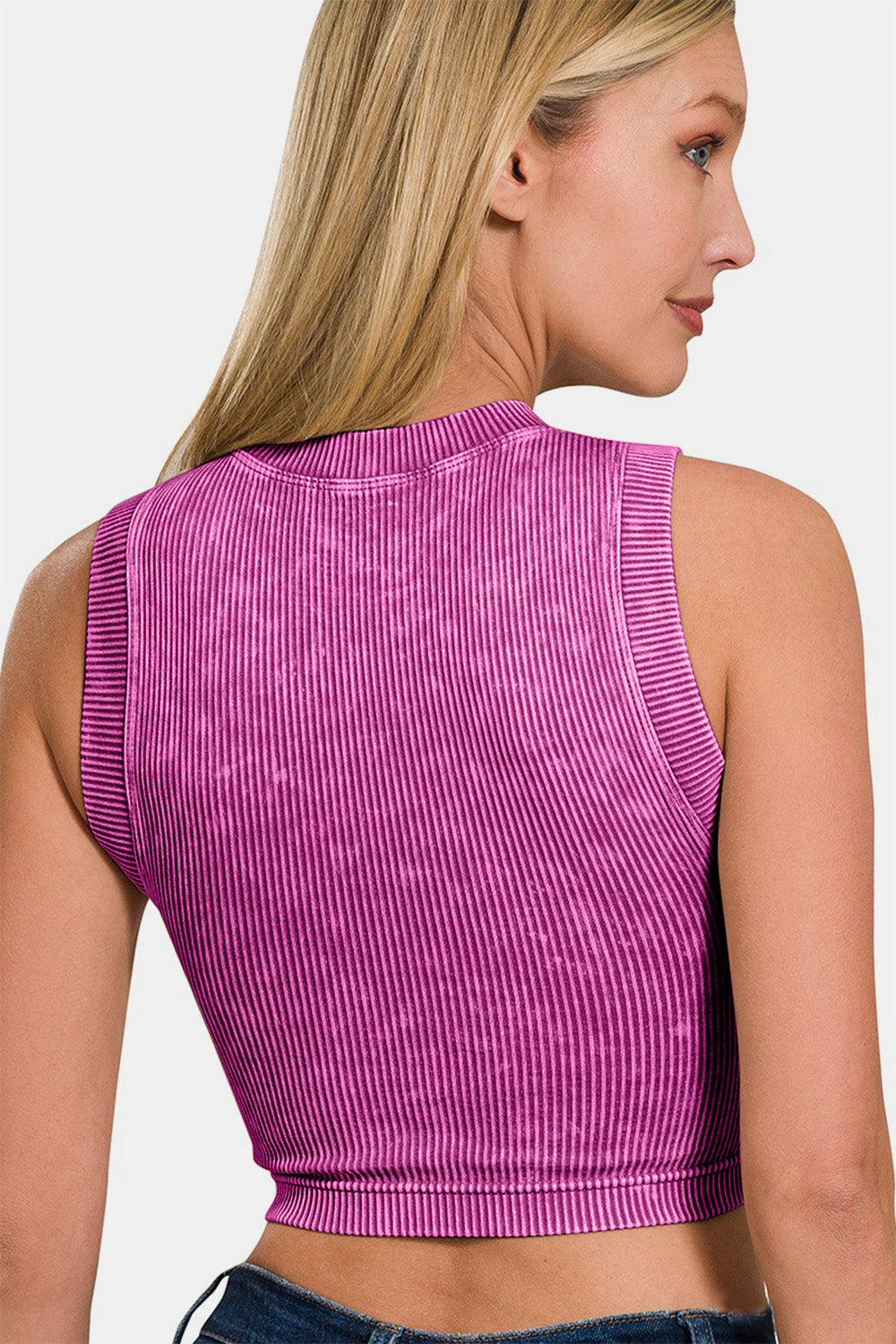 Zenana Washed Ribbed Seamless Crop Tank with Bra Pad Trandify deal