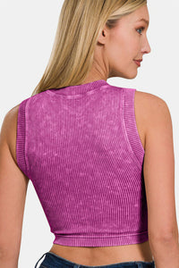Zenana Washed Ribbed Seamless Crop Tank with Bra Pad Trandify deal