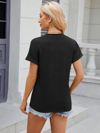 Decorative Button Notched Short Sleeve T-Shirt Trandify deal
