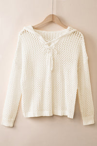 Openwork Lace-Up Hooded Sweater Trandify Deal