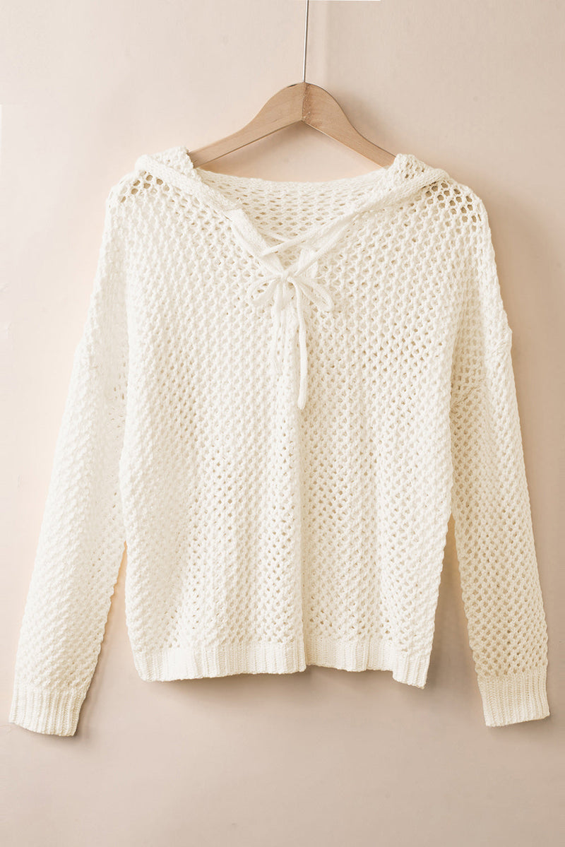 Openwork Lace-Up Hooded Sweater Trandify Deal