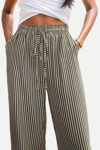 Drawstring Striped Elastic Waist Pants - Trandify Deal