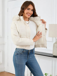 Pocketed Long Sleeve Cropped Hooded Winter Coat Trandify Deal