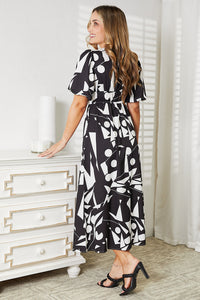 Printed Surplice Balloon Sleeve Dress Trandify deal