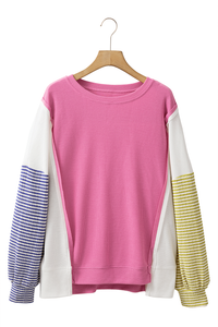 Exposed Seam Contrast Long Sleeve Sweatshirt Trandify Deal