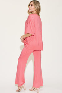 Basic Bae Full Size Bamboo Drop Shoulder T-Shirt and Flare Pants Set Trandify Deal