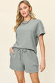 Double Take Full Size Texture Short Sleeve T-Shirt and Drawstring Shorts Set - Trandify Deal