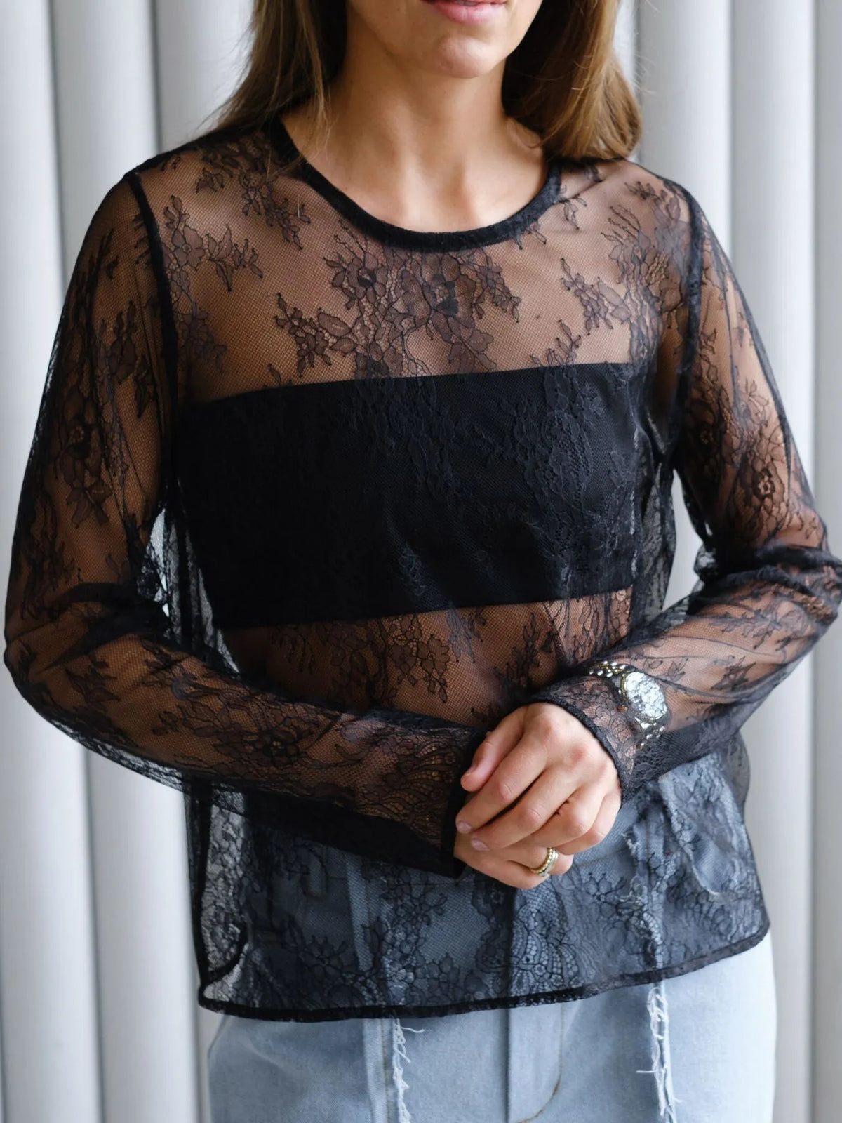 Elegant Sheer Lace Long Sleeve Blouse for Women – Floral Boho Chic Top