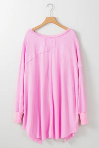 Waffle-Knit V-Neck Long Sleeve Blouse Trandify Deal