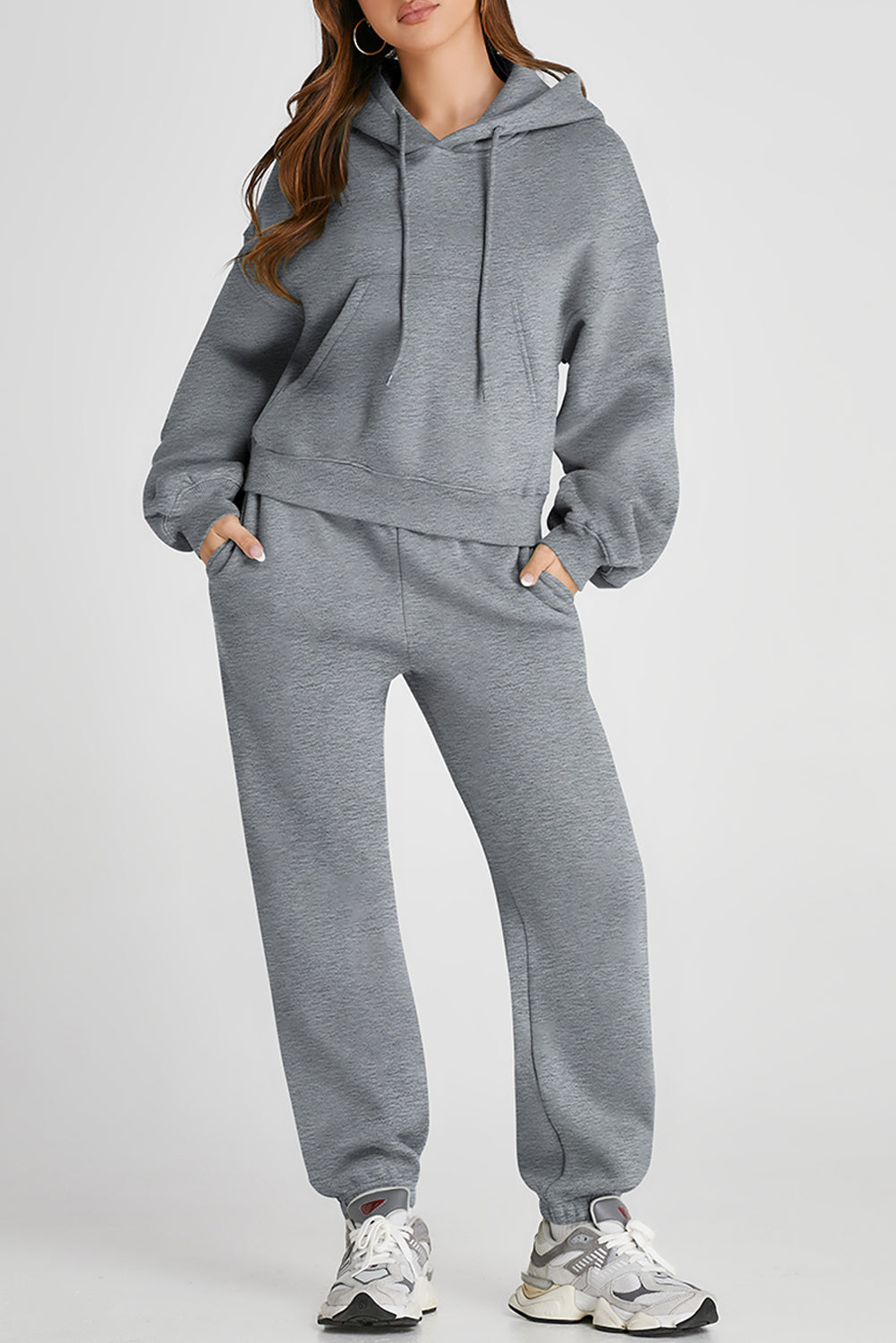 Dropped Shoulder Hooded Top and Pants Active Set Trandify Deal