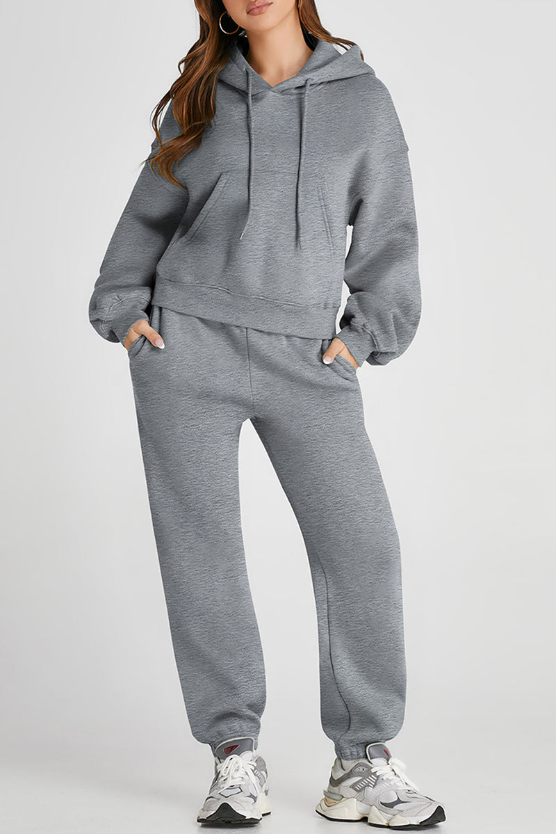 Dropped Shoulder Hooded Top and Pants Active Set Trandify Deal