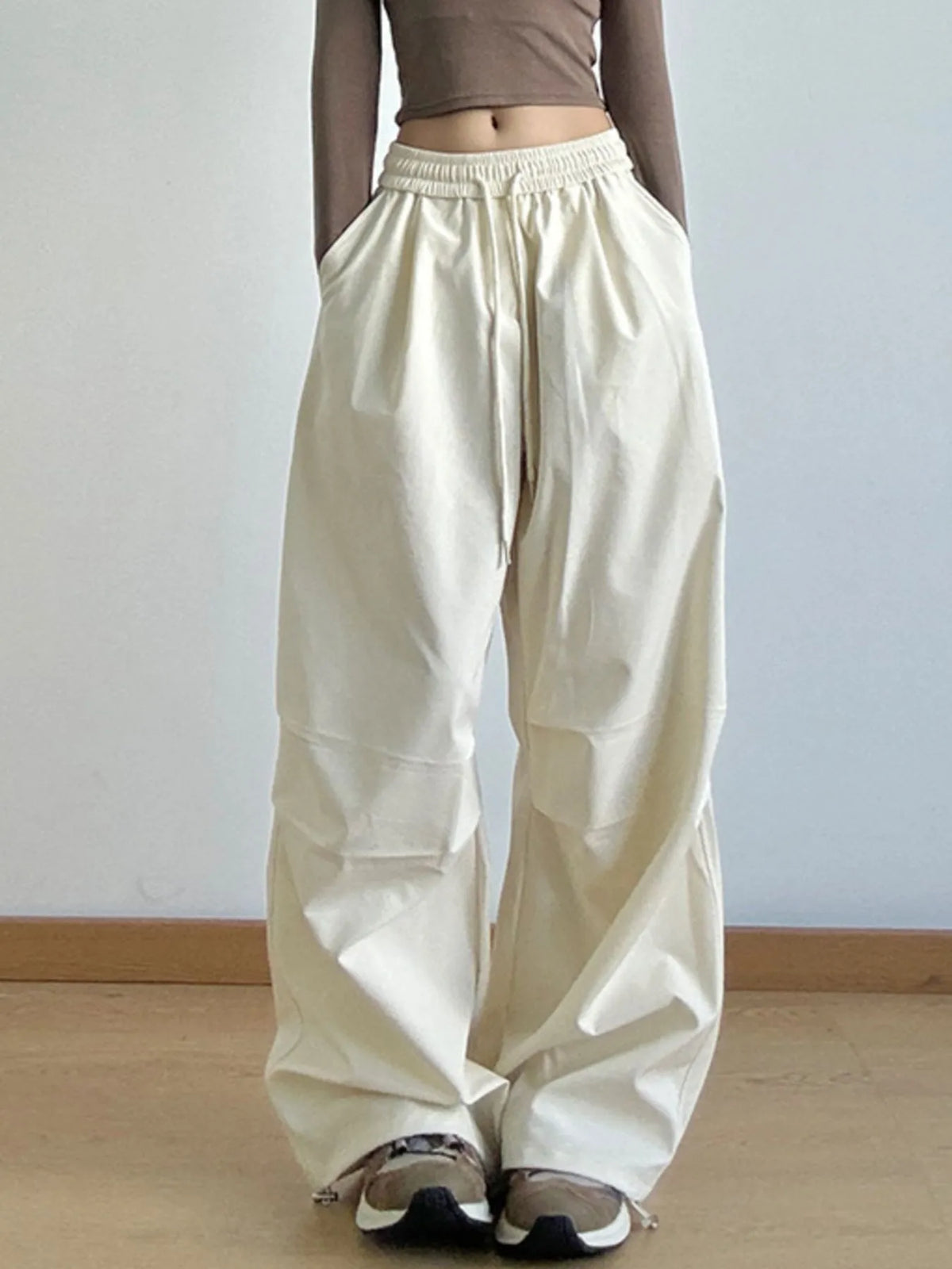 Women’s oversized wide leg drawstring pants in pink – boho chic high-waisted lounge pants