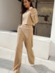 Waffle-Knit Round Neck Top and Pants Set Trandify deal