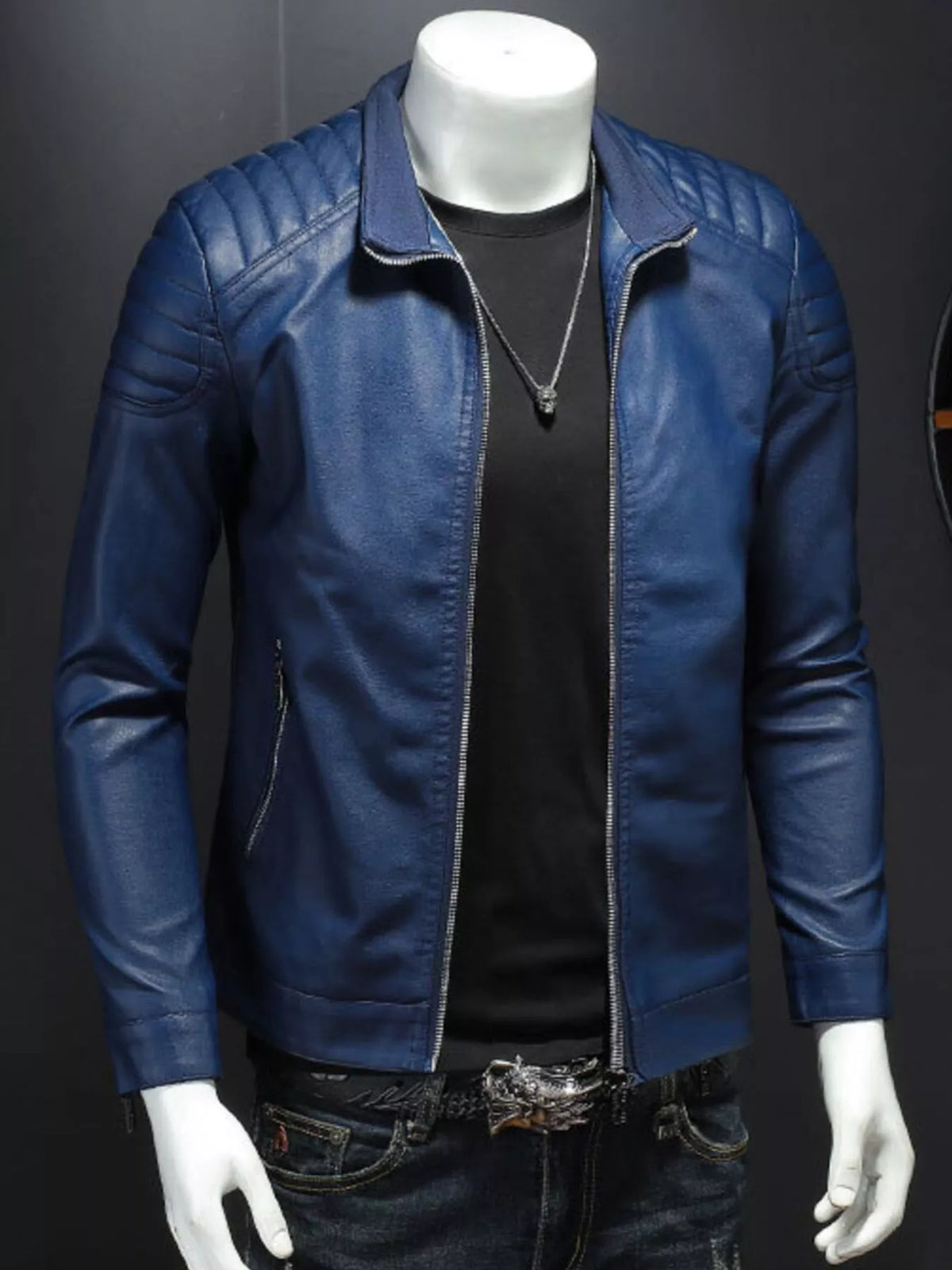 Plus Size Zip Up Jacket for Men - 100% PU