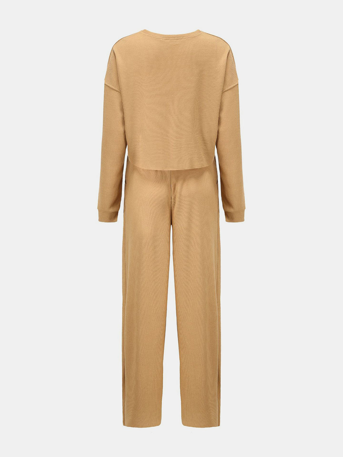 Waffle-Knit Round Neck Top and Pants Set Trandify deal