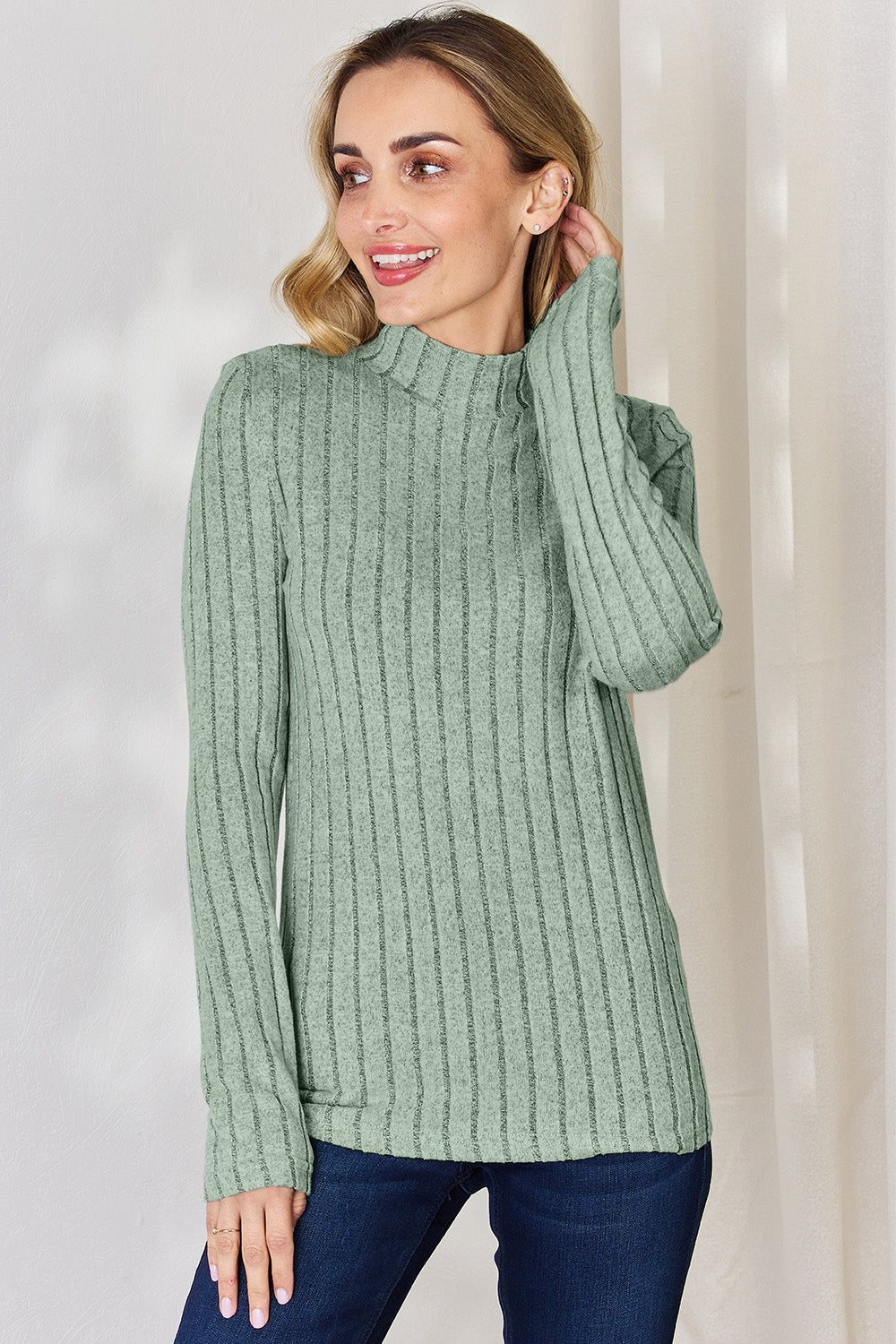Basic Bae Full Size Ribbed Mock Neck Long Sleeve T-Shirt Trandify Deal