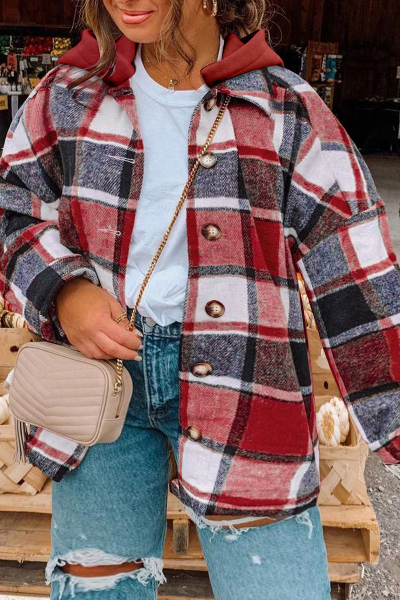 Plus Size Plaid Button Up Hooded Jacket Trandify deal