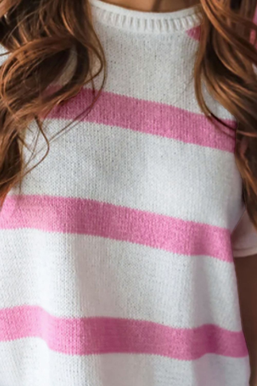 Striped Round Neck Short Sleeve Knit Top Trandify deal