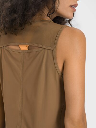 Women’s Cutout Back Active Tank Top – Cropped Yoga Tee for Workouts