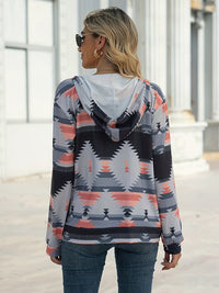 Geometric Zip Up Long Sleeve Hooded Jacket Trandify Deal