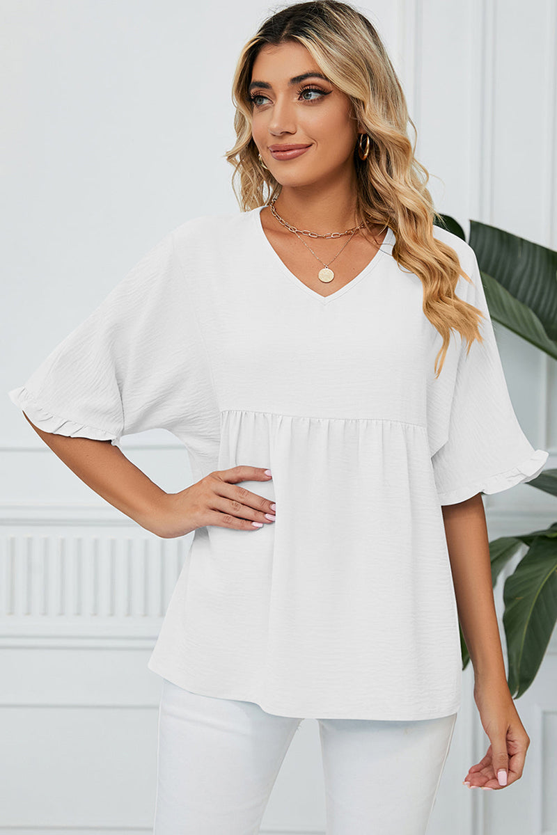 Peplum V-Neck Half Sleeve T-Shirt Trandify deal