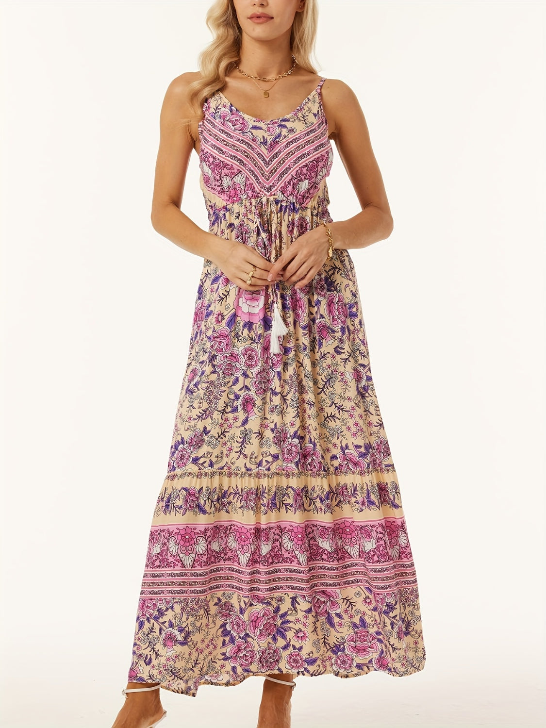 Printed Scoop Neck Midi Cami Dress Trandify deal