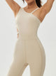Cutout Asymmetrical Neck Active Jumpsuit Trandify deal