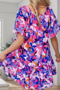 Printed Square Neck Short Sleeve Mini Dress Trandify deal