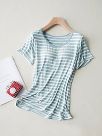 Striped Round Neck Short Sleeve T-Shirt with Bra Trandify Deal
