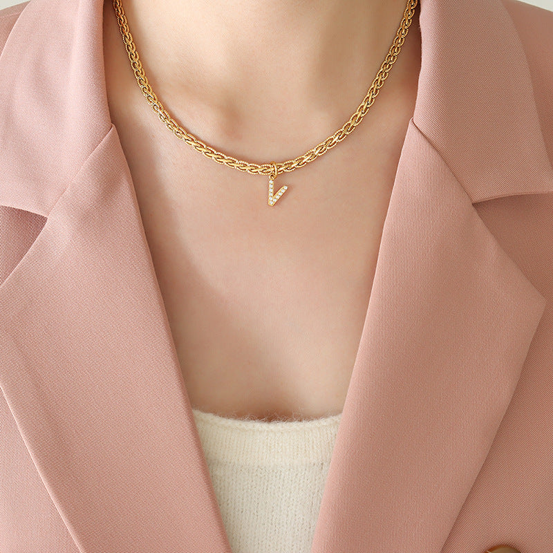 Brass Inlaid Zircon Letter Pendant Necklace Trandify deal