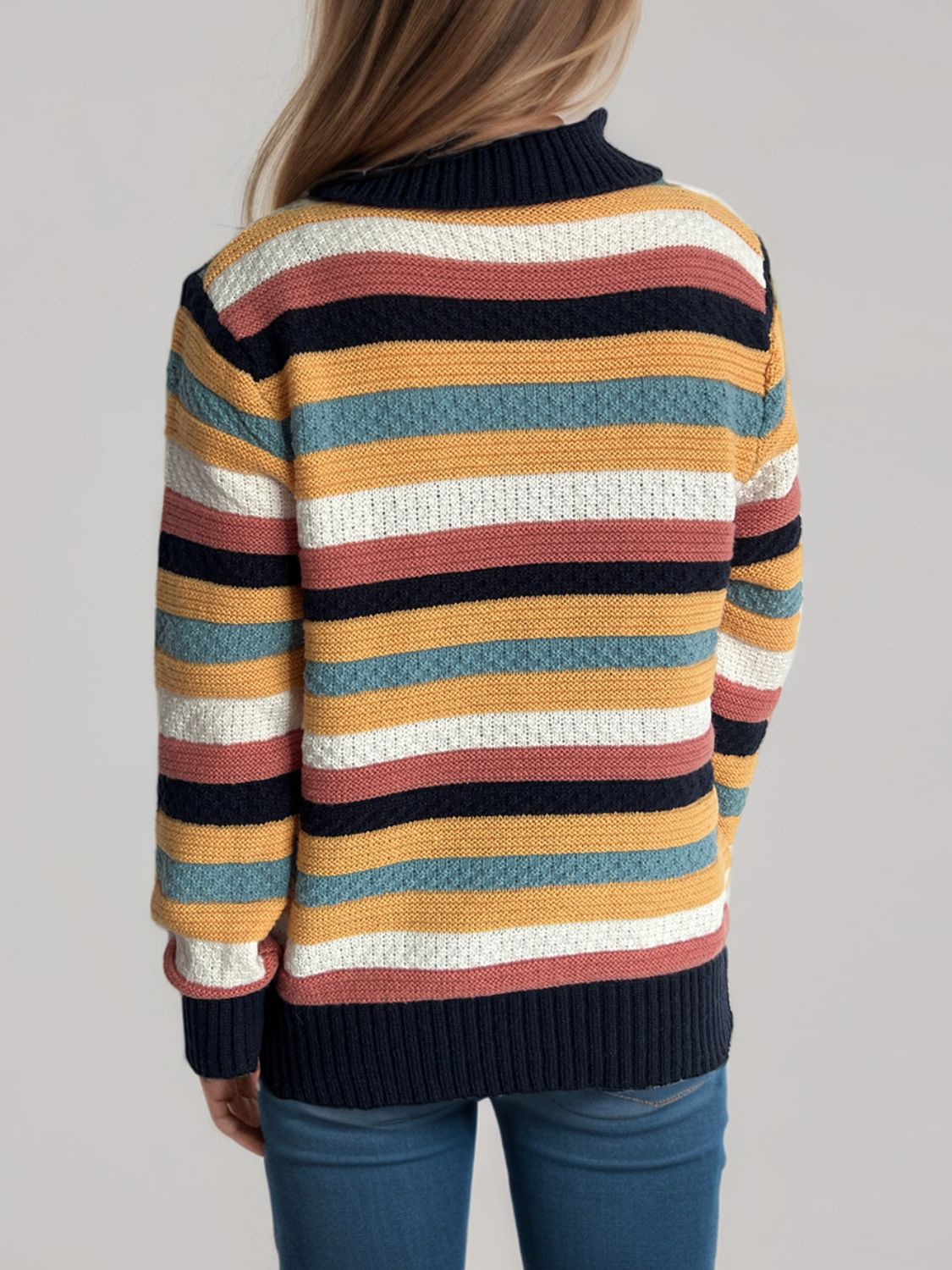Contrast Stripes Turtleneck Long Sleeve Sweater Trandify Deal