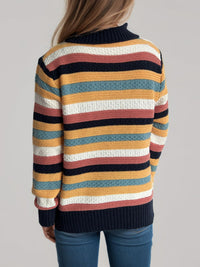 Contrast Stripes Turtleneck Long Sleeve Sweater Trandify Deal