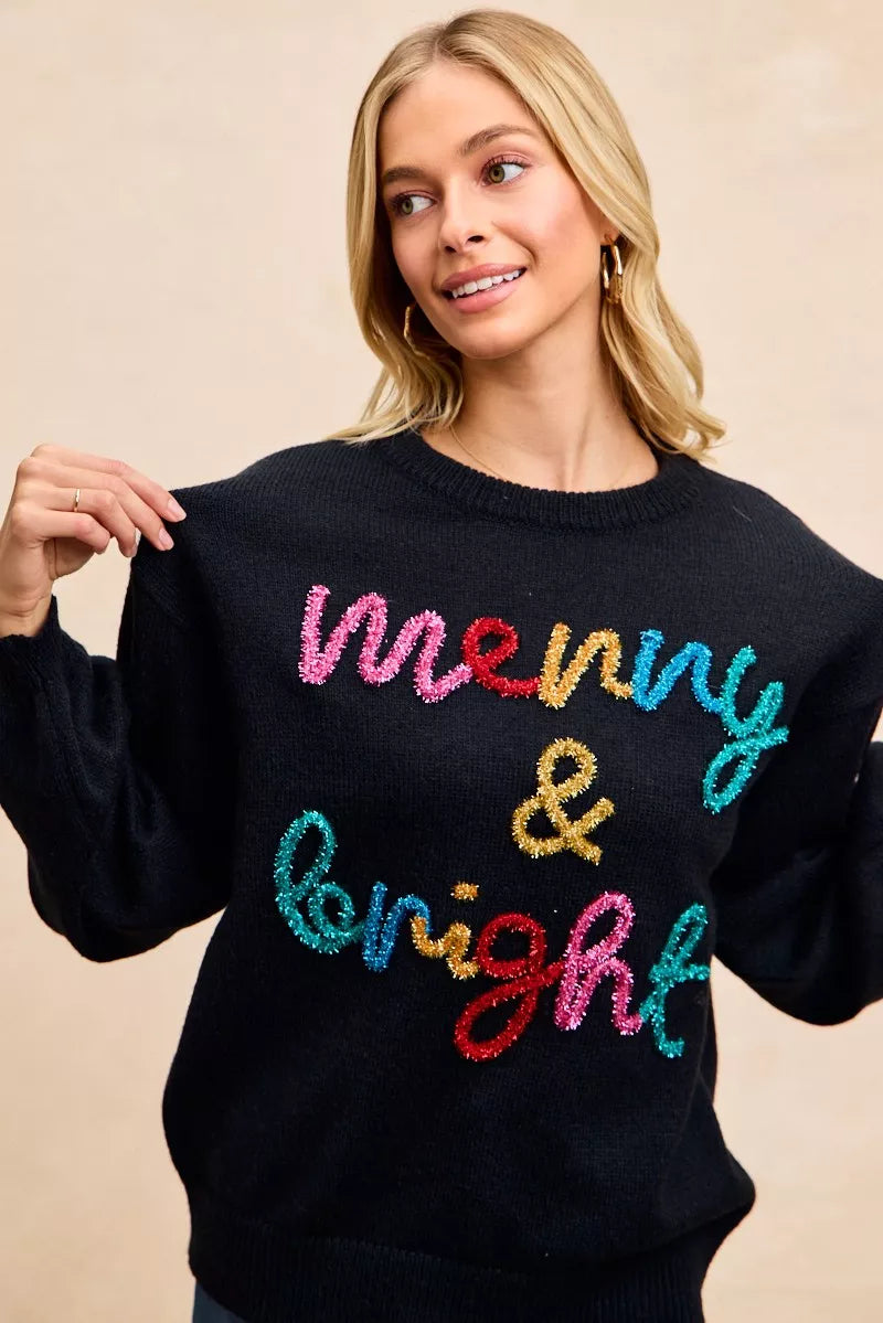BiBi Tinsel Christmas Sweater | Embroidered Holiday Wear